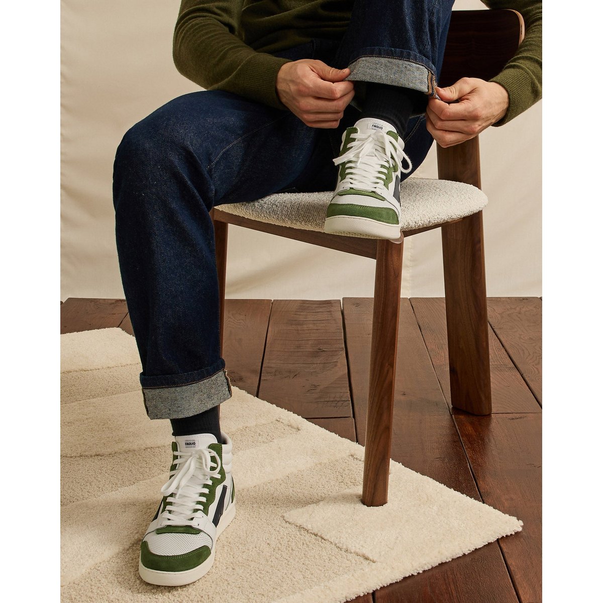 Baskets cuir HAZEL MID kaki, FAGUO