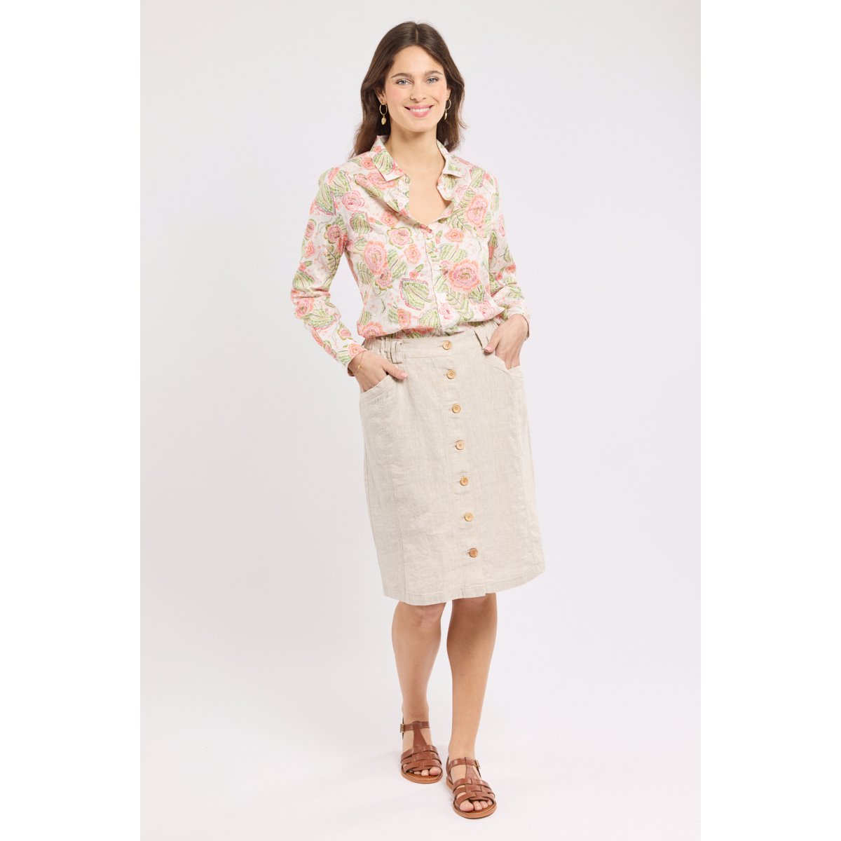 Chemise imprimée - coton imprimé fleurs crayonnées, ARMOR-LUX