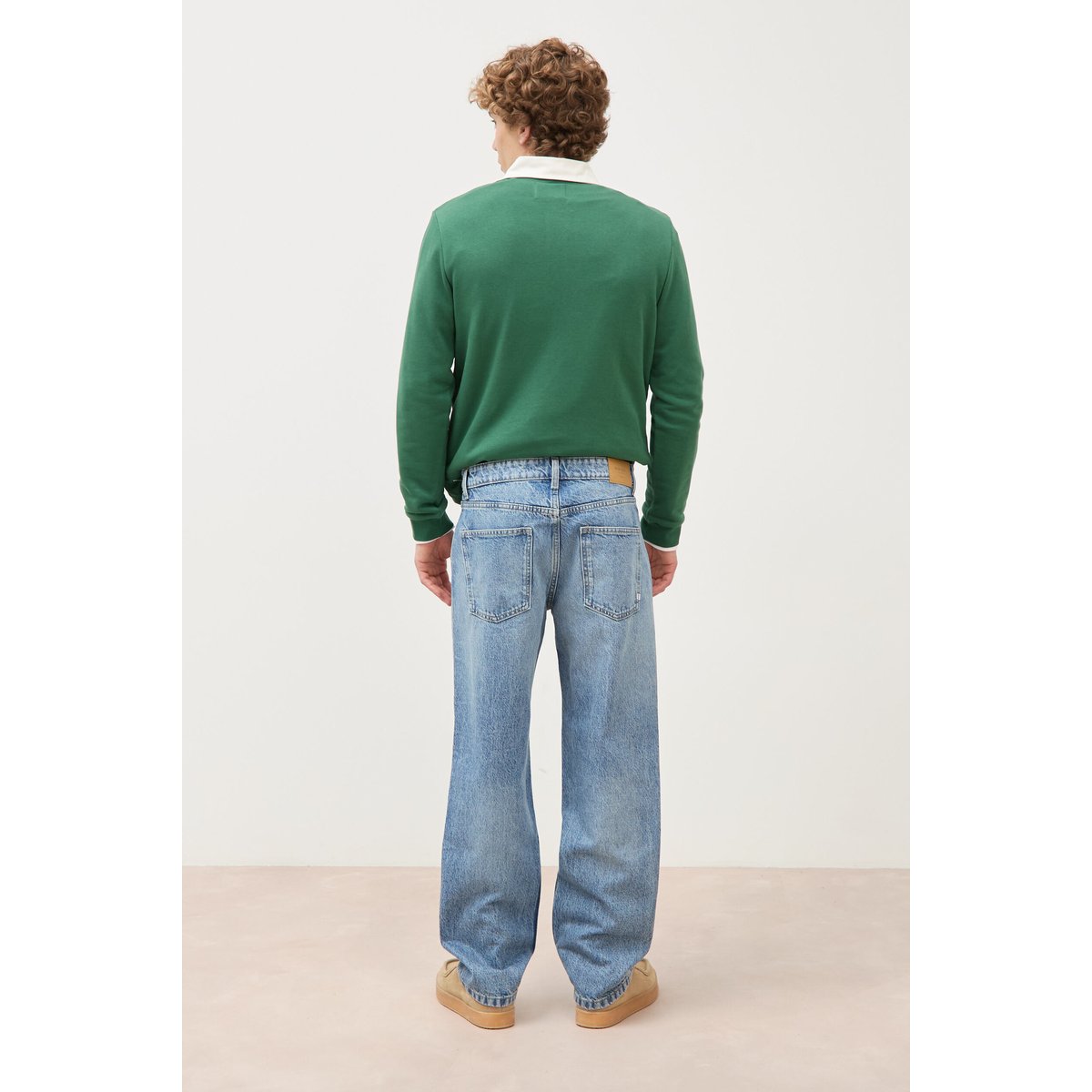 Jeans large longueur 34 en coton denim bleach, BONOBO