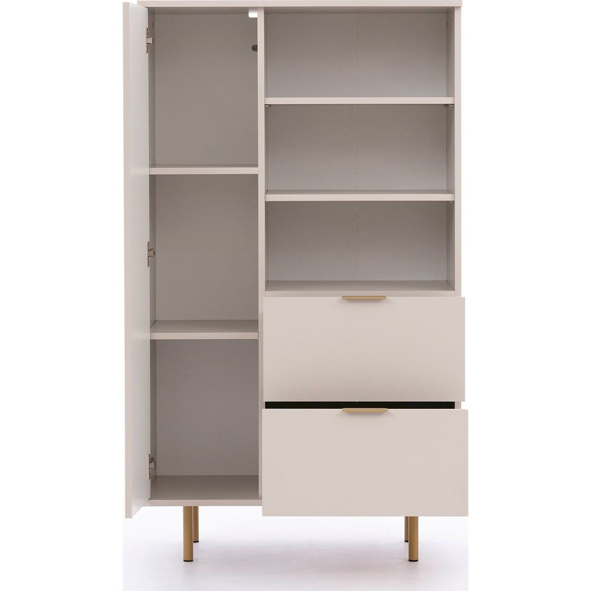 Bibliothèque porte rainurée et tiroirs KLAZBY beige grège, RECOLLECTION
