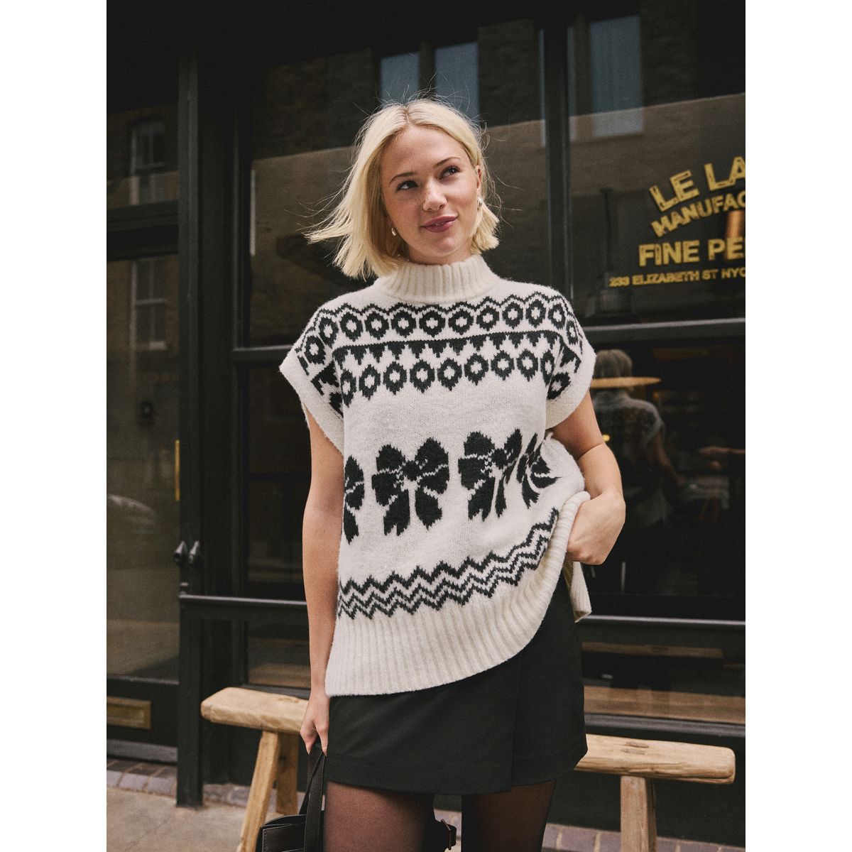 Débardeur en maille motif fairisle avec nœud noir et blanc, NEXT