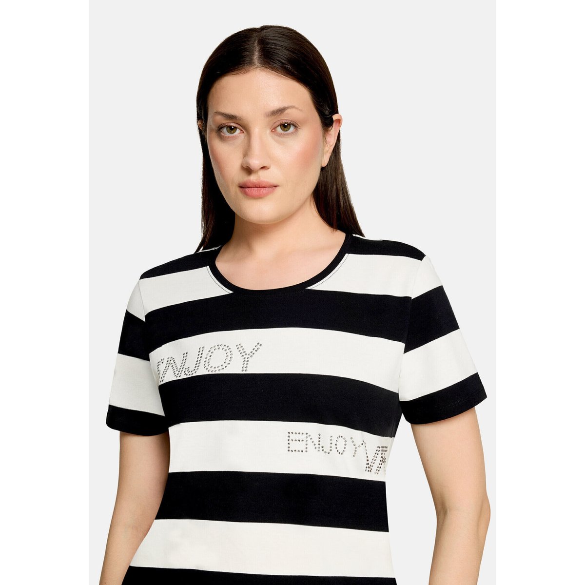 T-shirt à rainures à cordon coulissant sous tunnel noir/blanc, BETTY BARCLAY