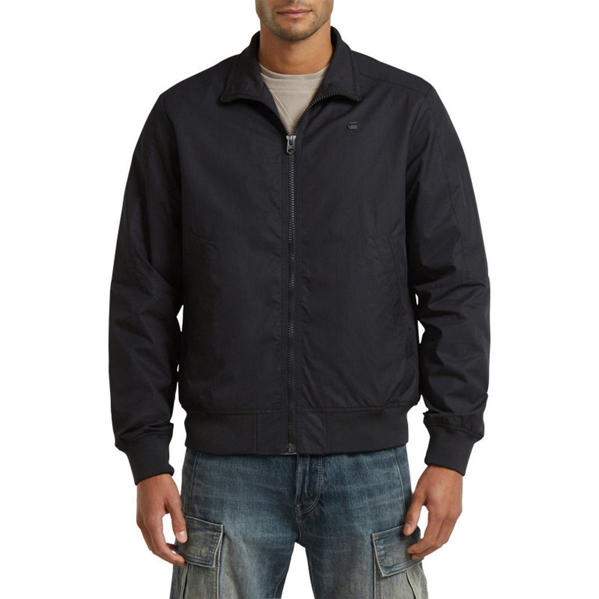 Blouson noir uni avec une coupe droite et un col montant boutonné noir, G-Star RAW