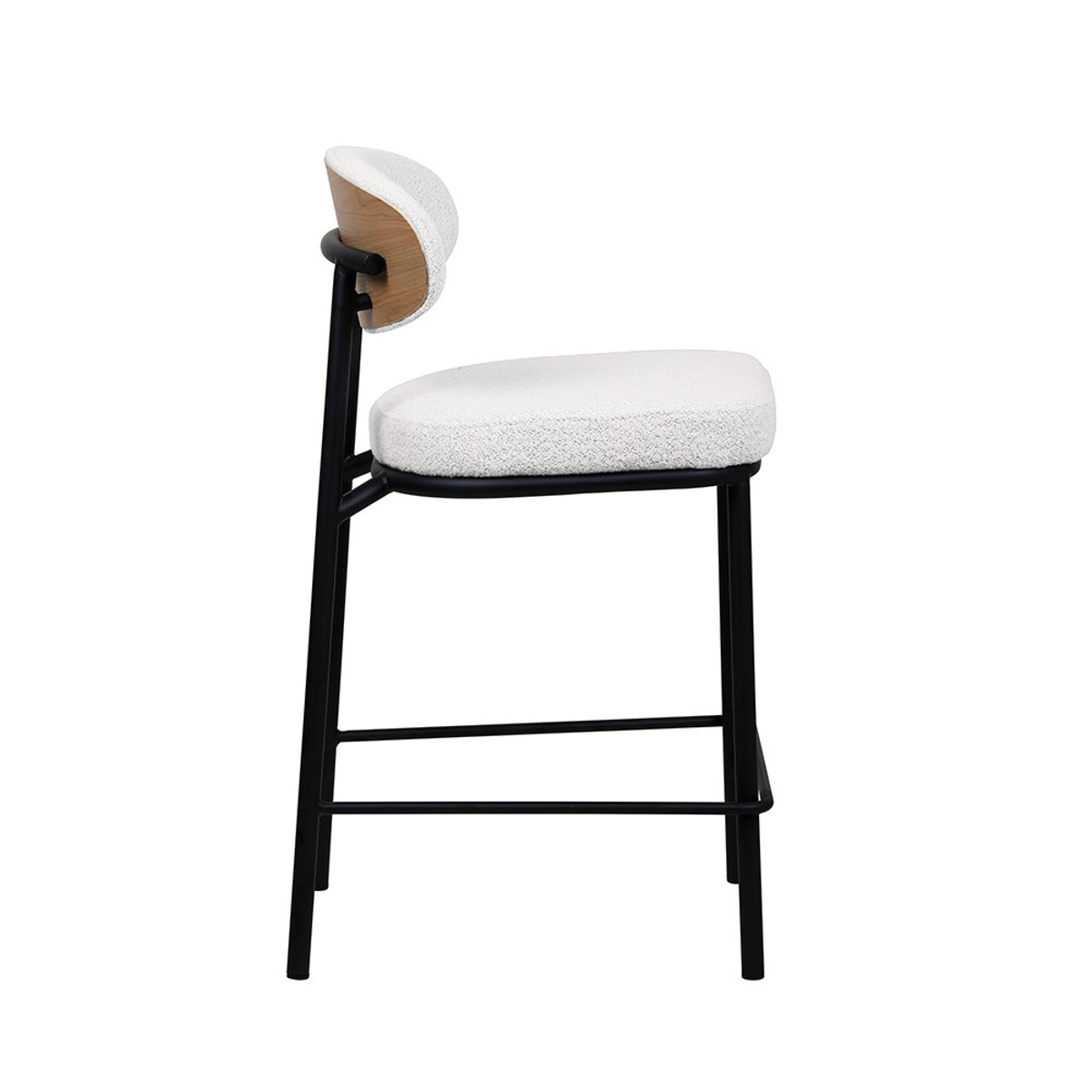 Lot de 2 chaises de bar en tissu bouclette, bois et métal H65cm- RODE écru chiné, DRAWER