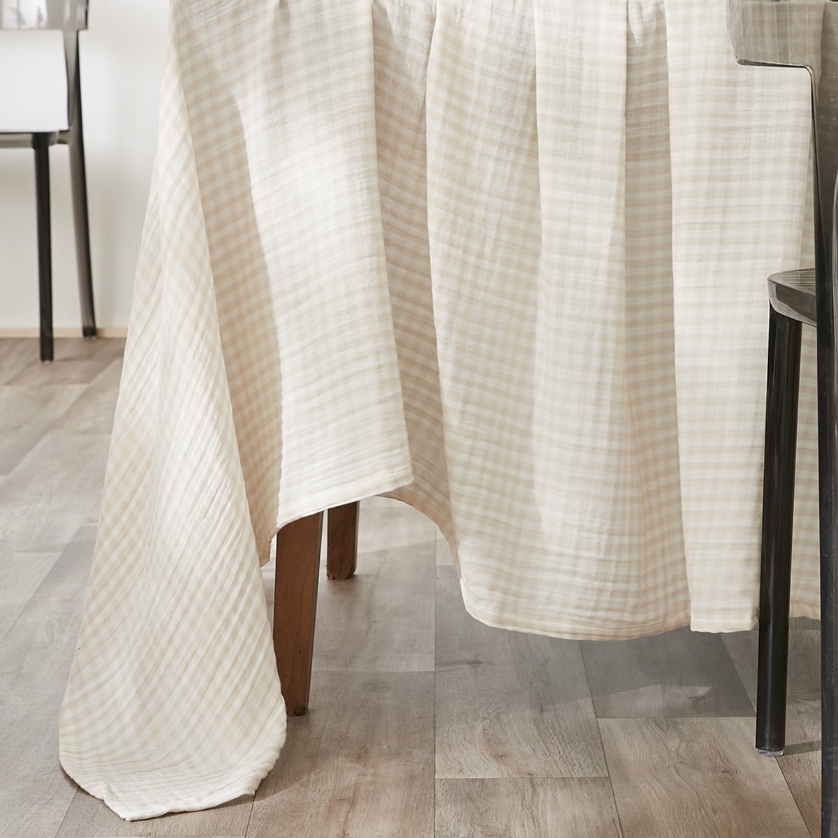 Nappe rectangle en Gaze de Coton Vickie à carreaux naturel, EDEN