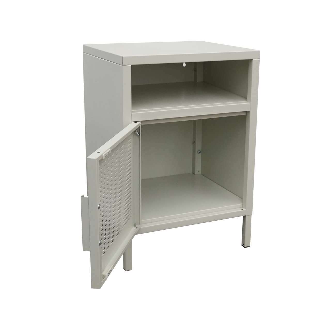 Table de chevet 1 porte, métal, BODEN beige, NORDLYS