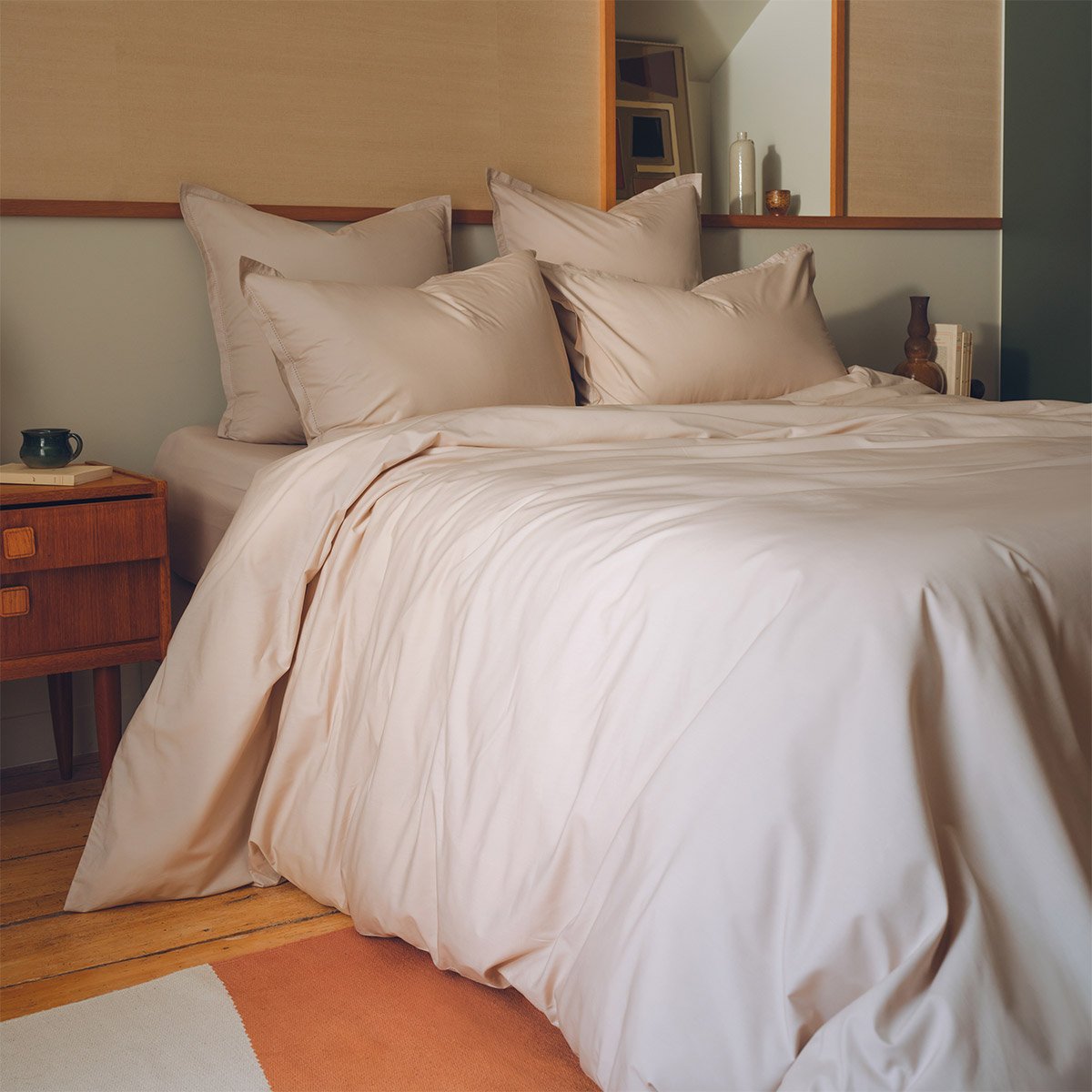 Taie d'oreiller en percale de coton beige, ALCOVE perle, DESFORGES