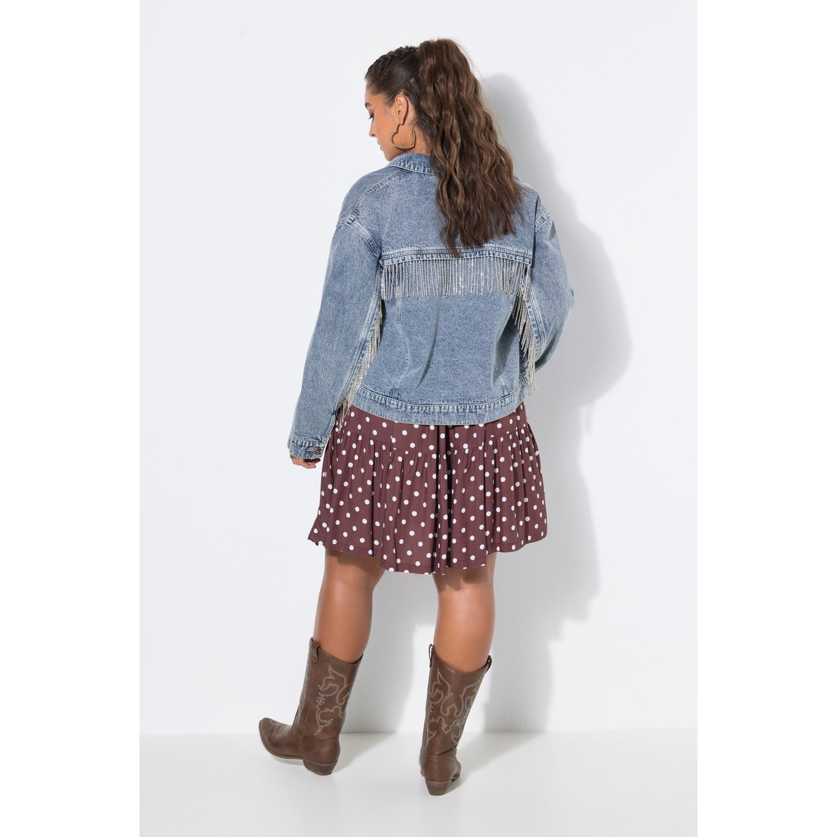 Veste en jean à franges sur les manches bleu jean, STUDIO UNTOLD