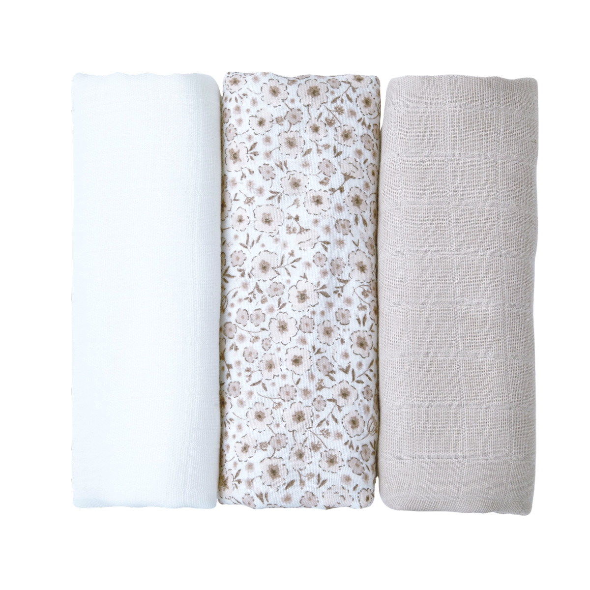 Lot de 3 langes coton bio LILLY beige, LITTLE CREVETTE