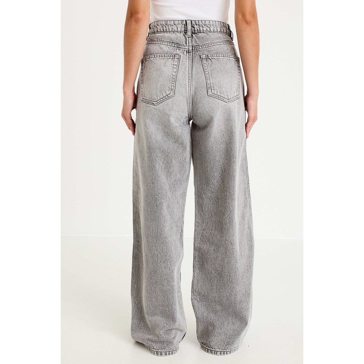 Jean wide leg taille haute Petite denim gris, CACHE CACHE