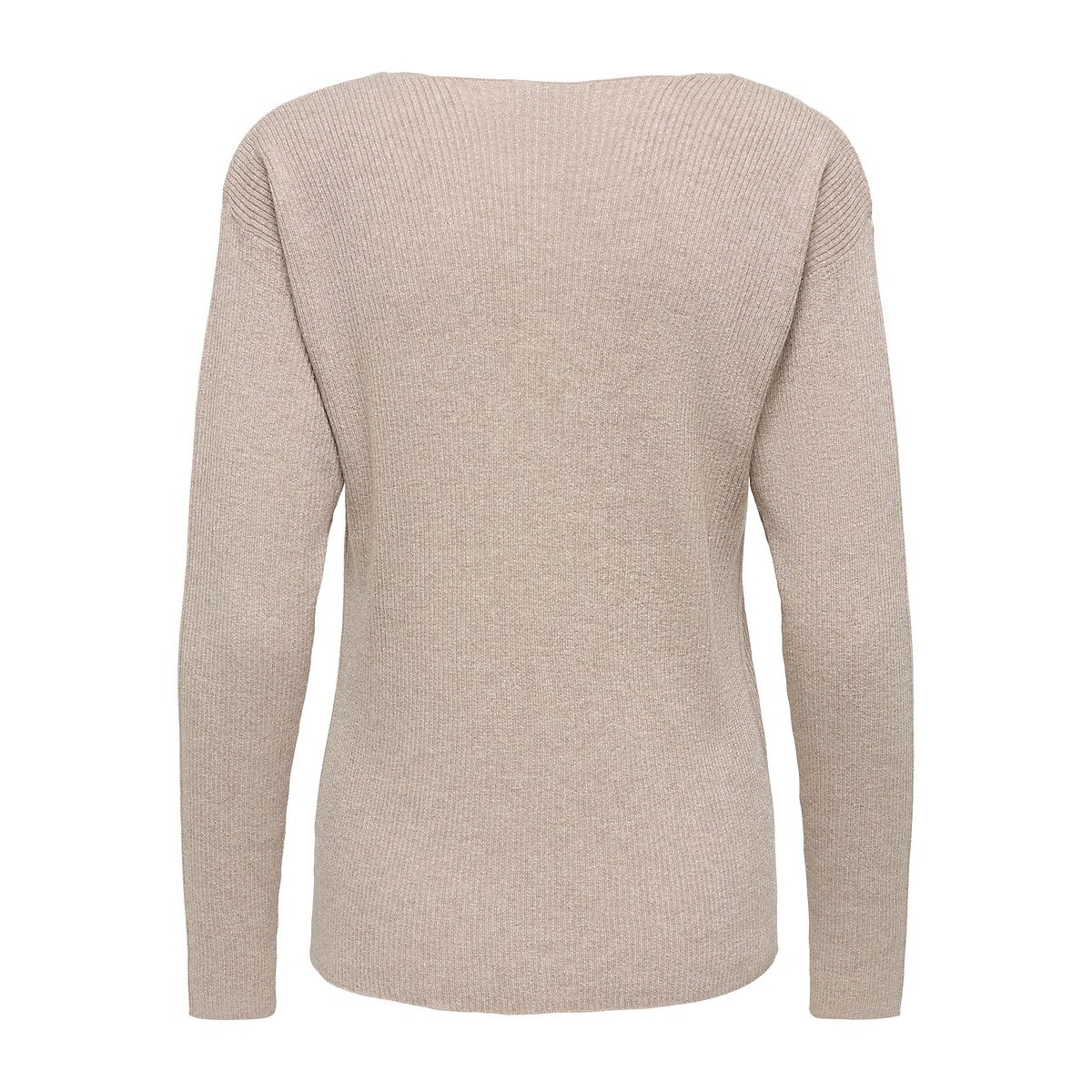 Pull maniche lunghe con scollo a V in maglia con fili metallizzati beige, JDY