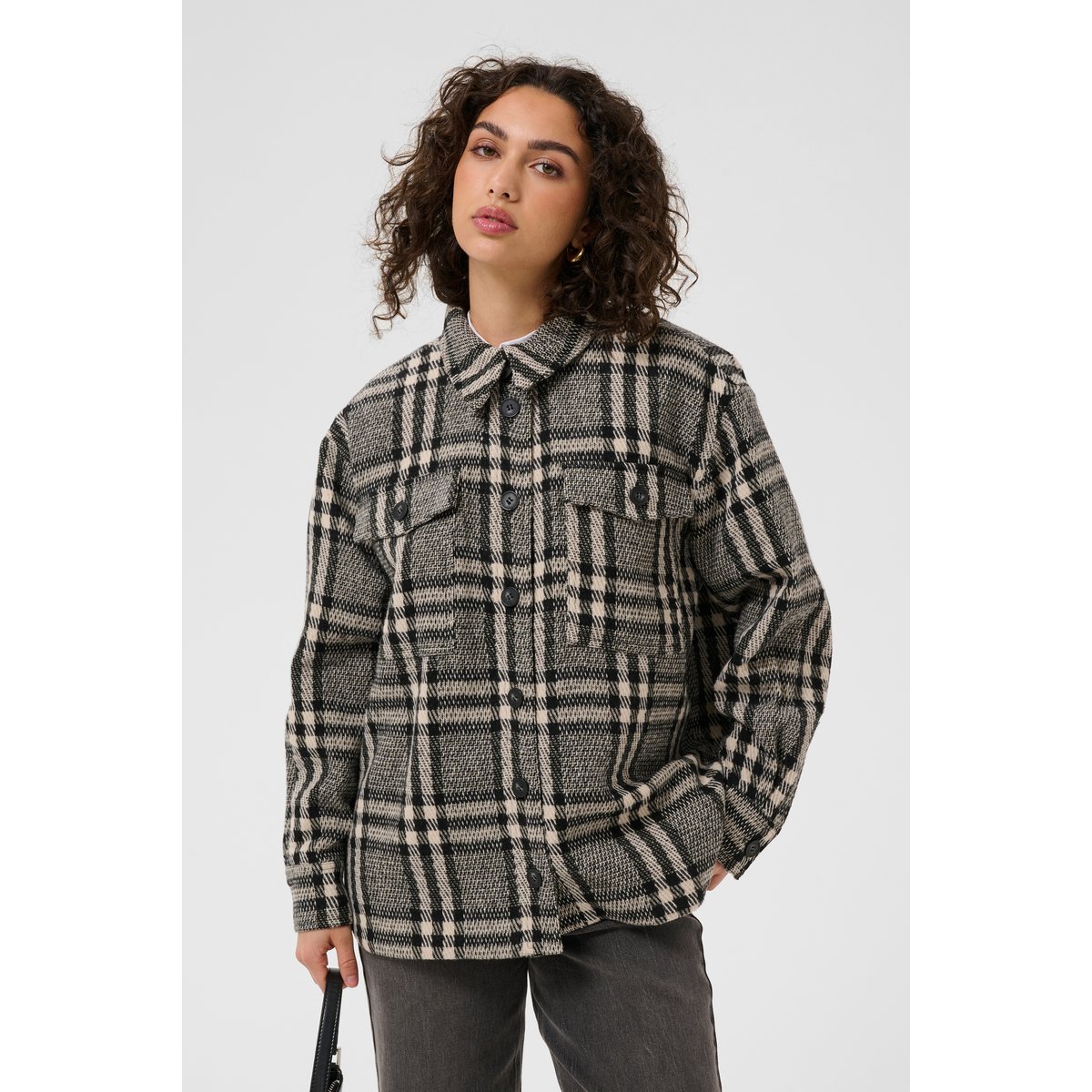 Manteau noir blanc black/chalk chekc, KAFFE