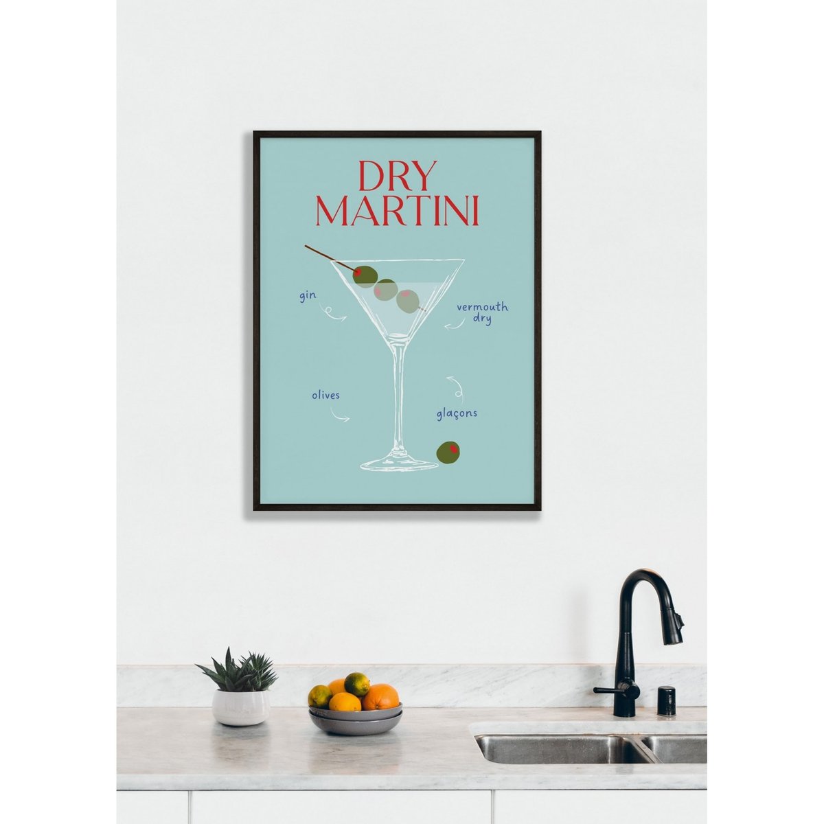 Affiche Cocktail Dry Martini 2 blanc, L'AFFICHERIE