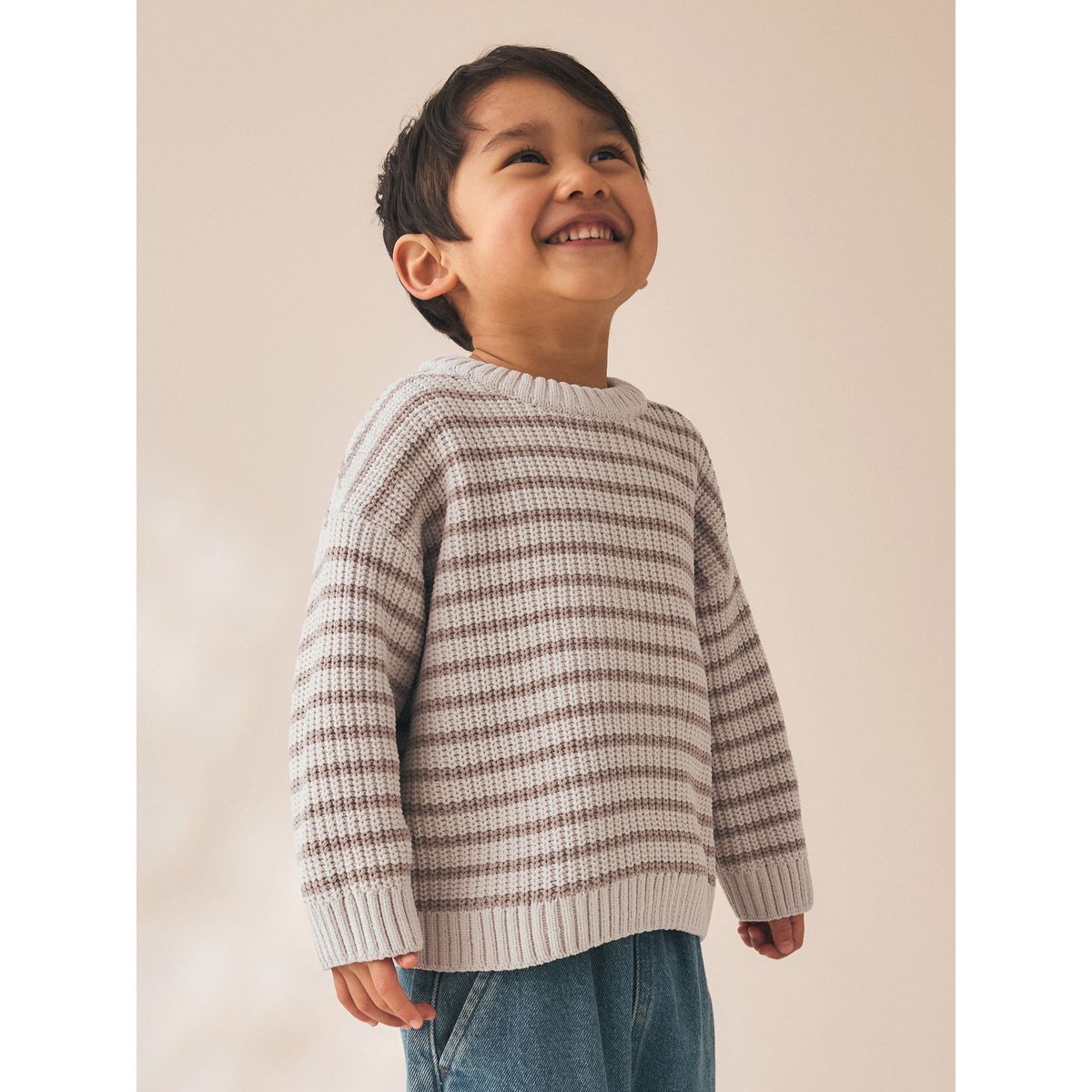 Pull ras du cou en maille chenille à rayures naturel, NEXT