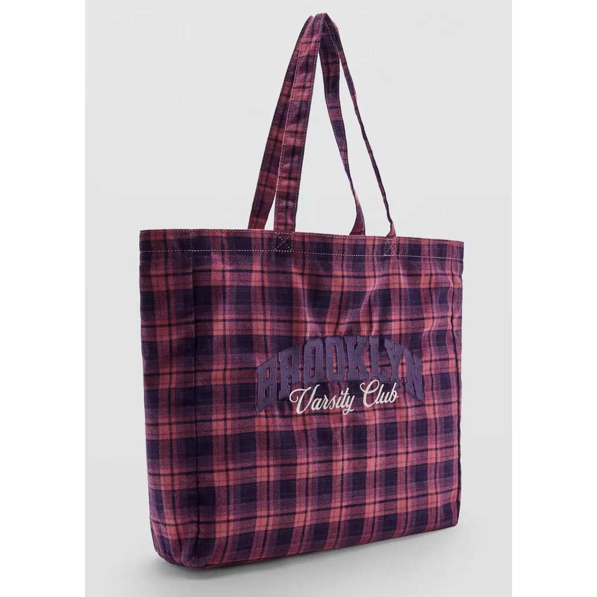 Sac cabas à carreaux avec texte brodé lilas, MANGO KIDS