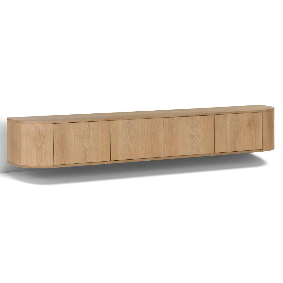 Long meuble TV suspendu en chêne, 4 portes LOREN bois clair, PIER IMPORT