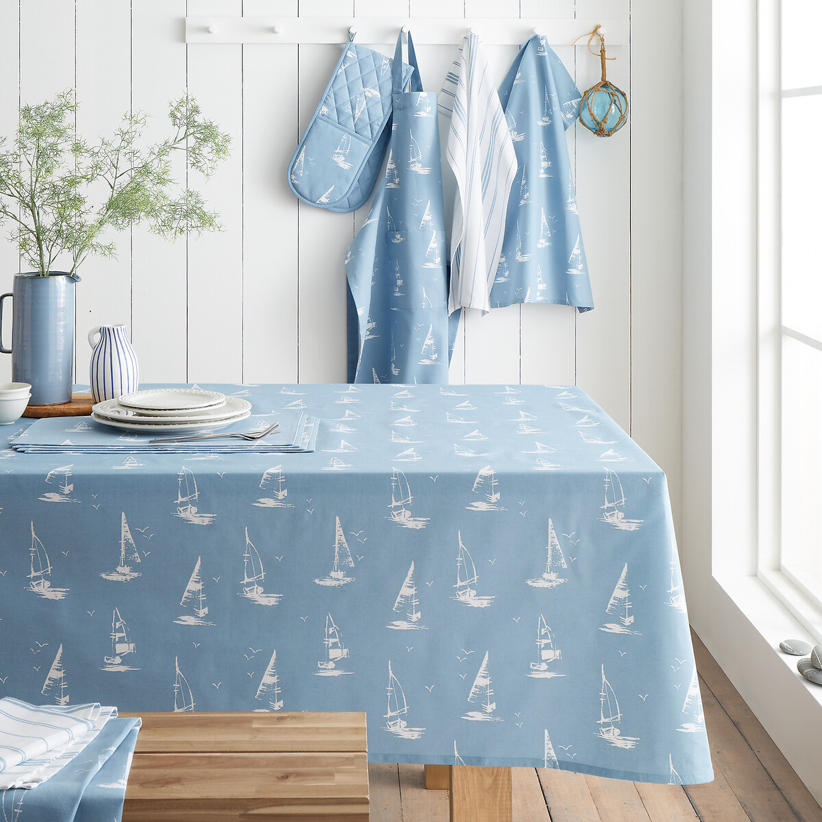 Salcombe Boats Cotton Table Cloth blue, CATHERINE LANSFIELD