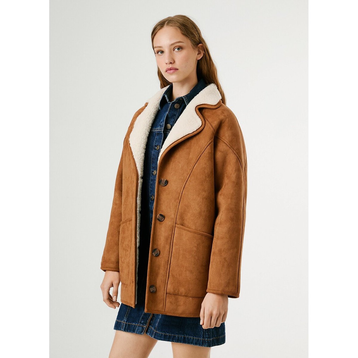 Teresa Sherpa Coat brown, PEPE JEANS
