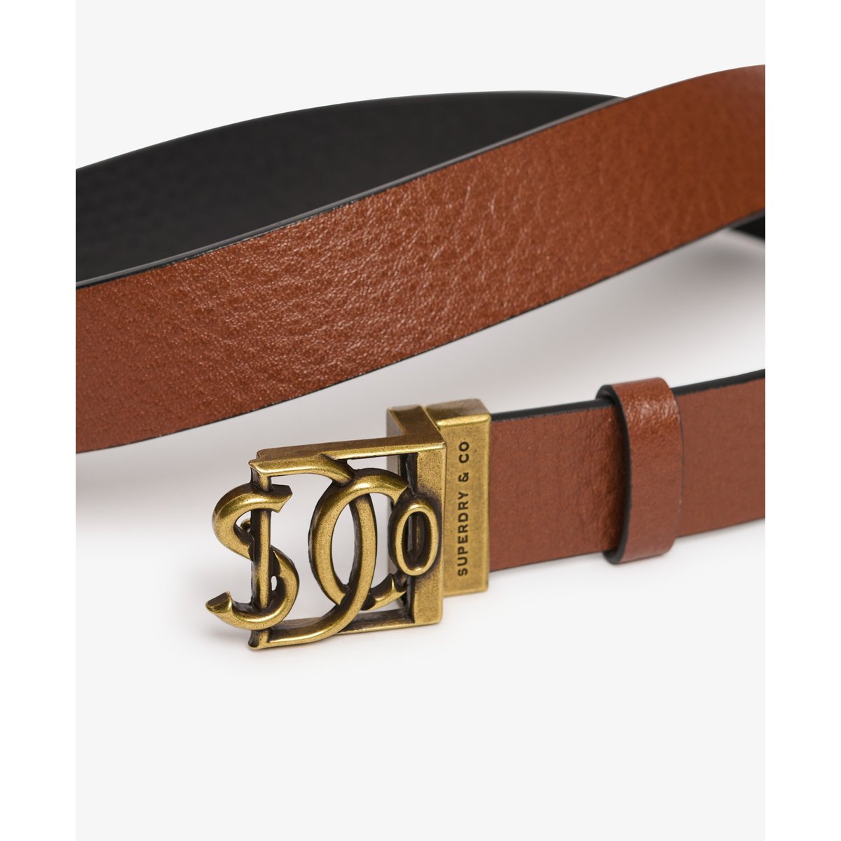 Ceinture en Cuir Monogram brun huile d'argan/noir, SUPERDRY