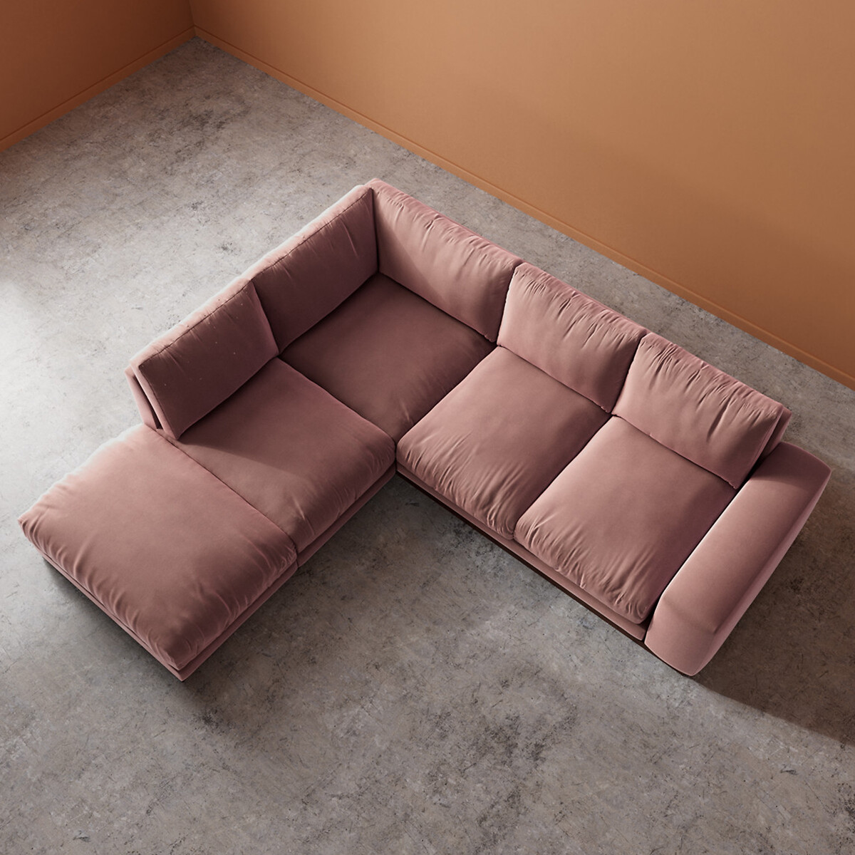 Denver Easy Velvet Corner Chaise Sofa blush pink, SWOON