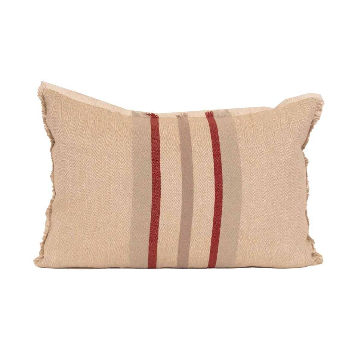 Coussin rayé en lin et coton rouge, SUD ETOFFE