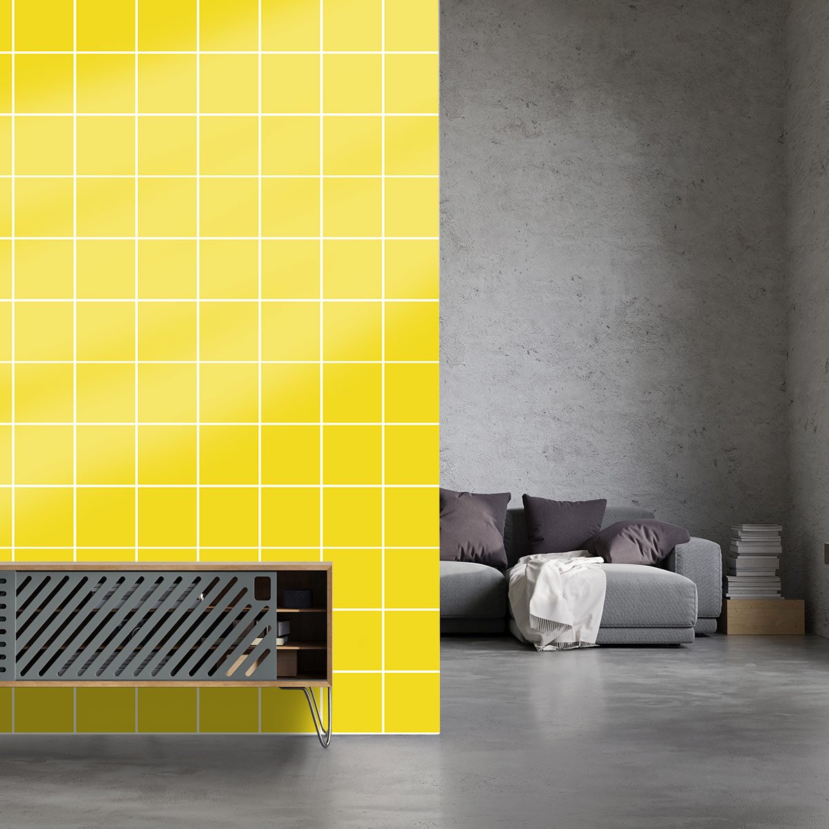 Papier peint carreaux jaune canari intissé, HEXOA