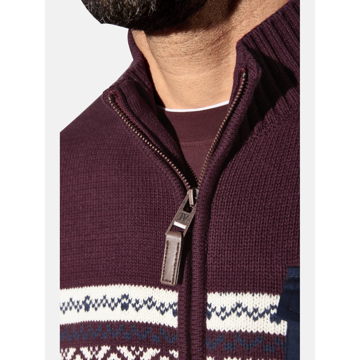Gilet en maille BJORNSEN rouge foncé à dessin, JAN VANDERSTORM