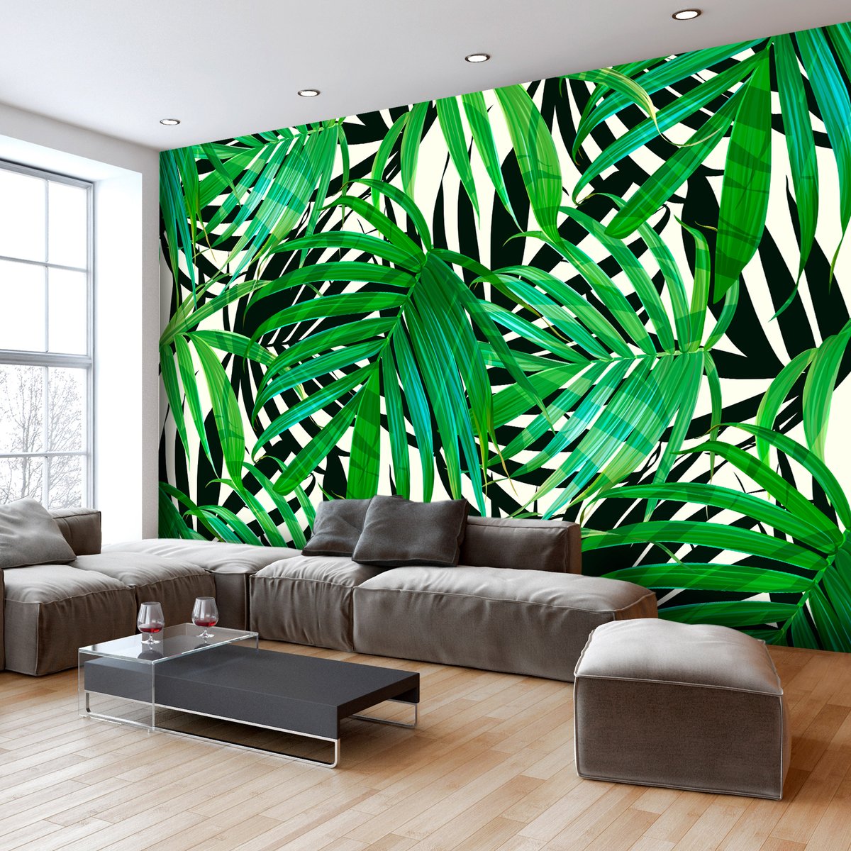 Papier peint intissé panoramique Fleurs Tropical Leaves blanc, EDEN