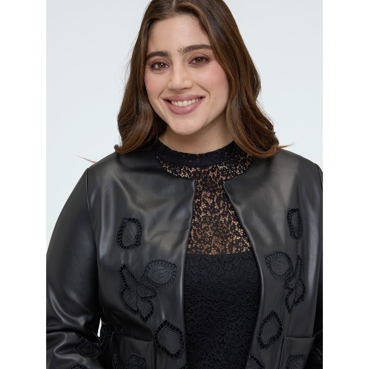 Veste enduite à motifs floraux noir, FIORELLA RUBINO