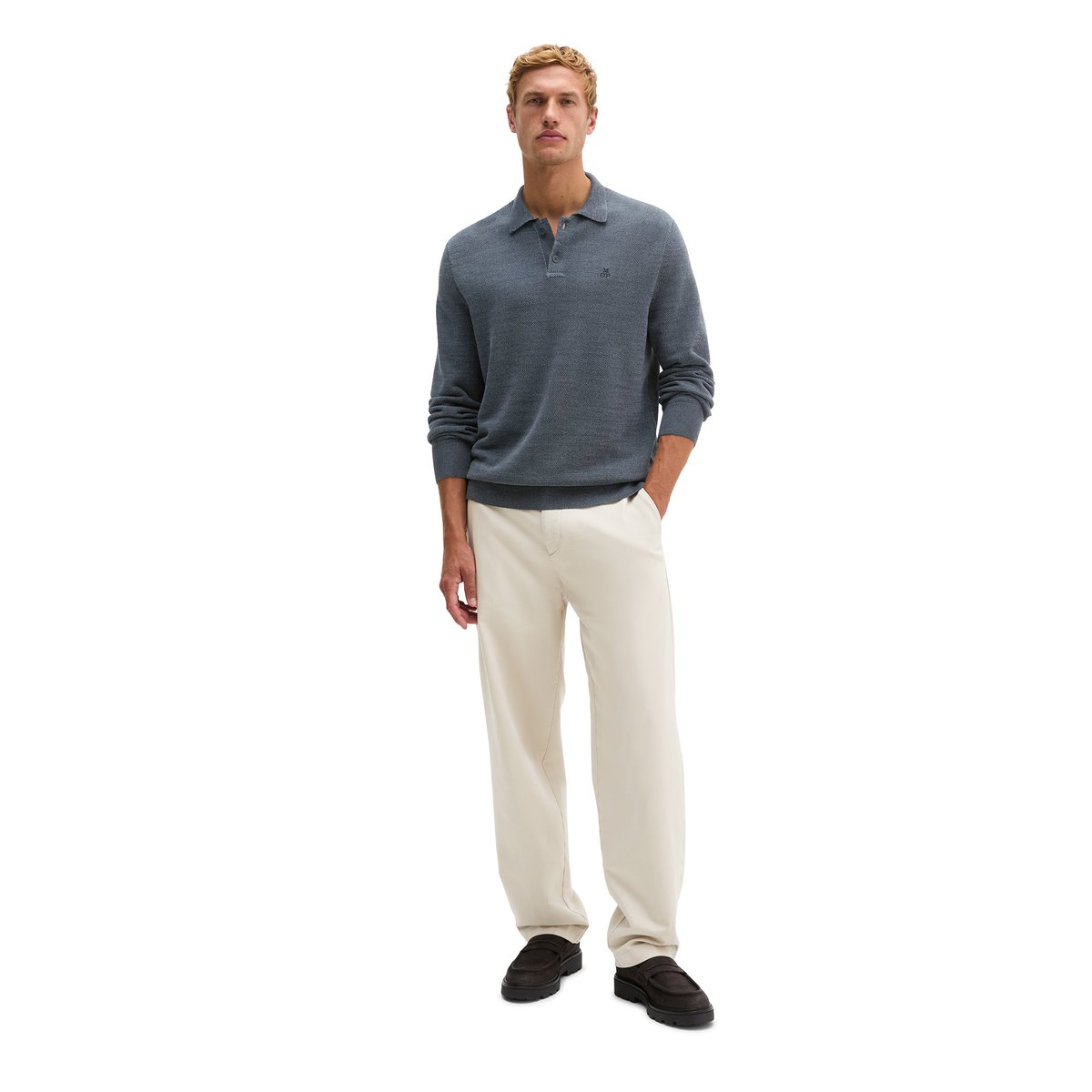Polo en maille, coupe classique en pur coton bio bleu, MARC O'POLO