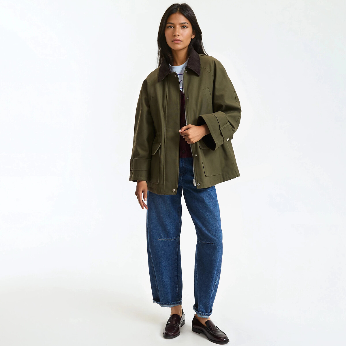 Mid-Length Coat with Zip Fastening khaki green, LA REDOUTE COLLECTIONS
