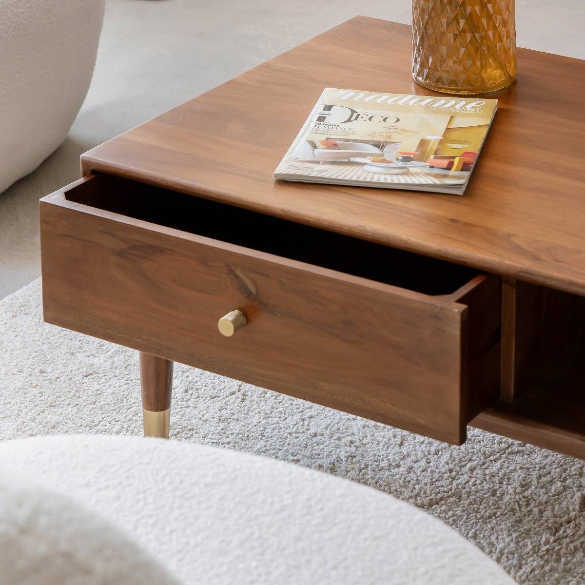 Table basse en bois d'acacia EMIEL bois foncé, MADE IN MEUBLES