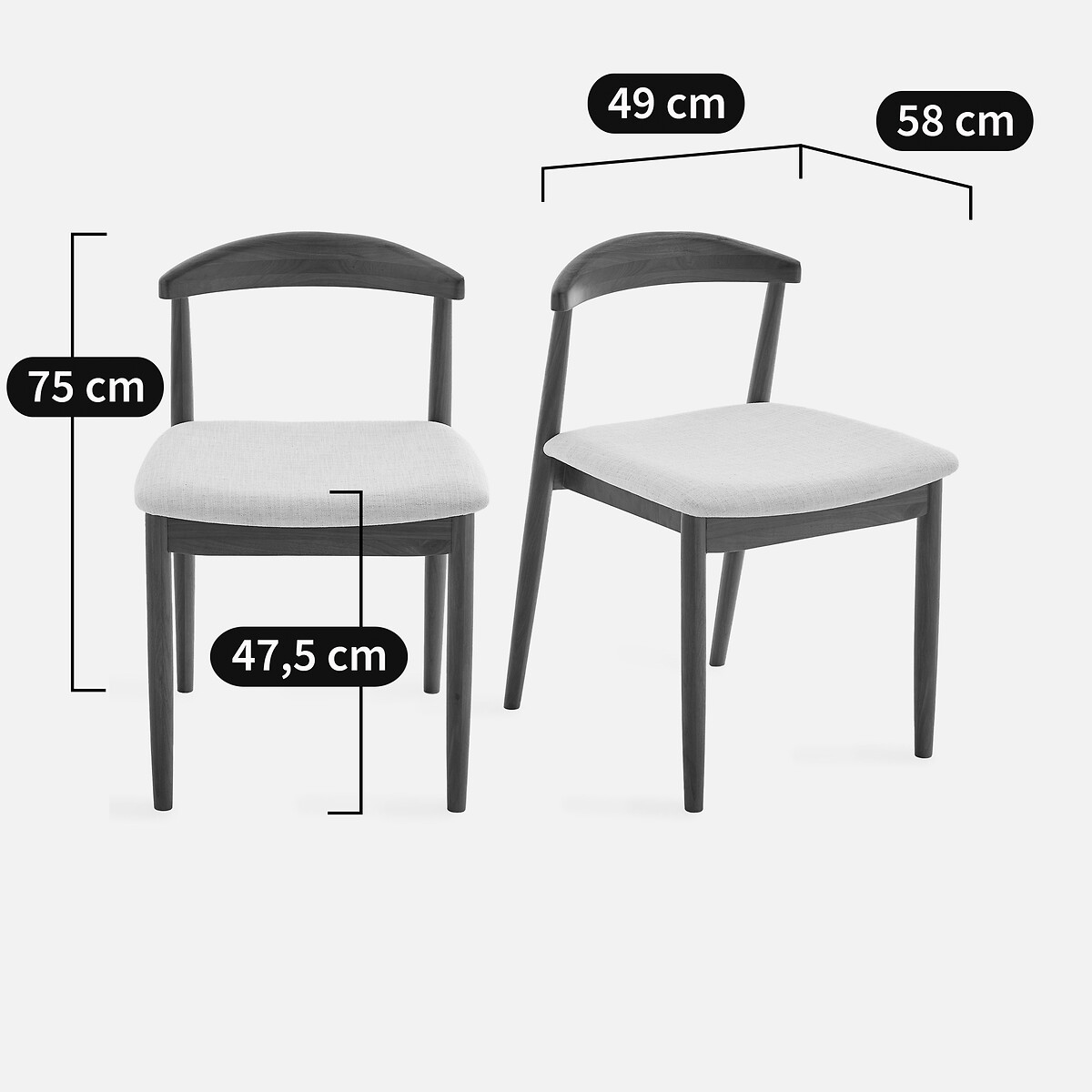 Lot de 2 chaises, en noyer massif et tissu, GALB noyer/craie, AM.PM