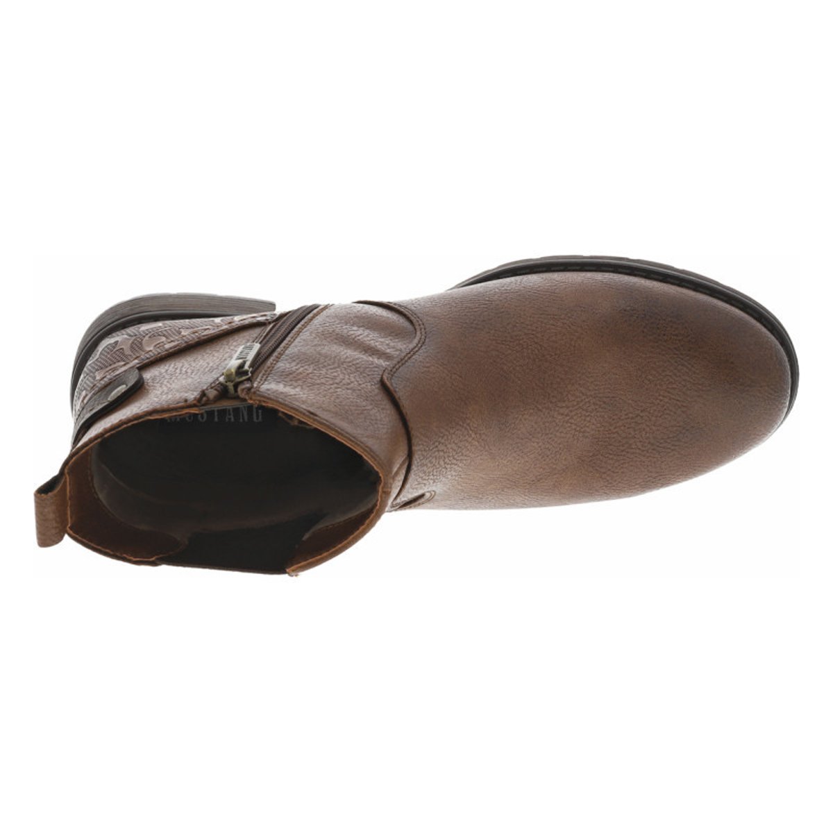 Boots cognac à talon décroché bas avec un zip et un soufflet élastiqué cognac, MUSTANG