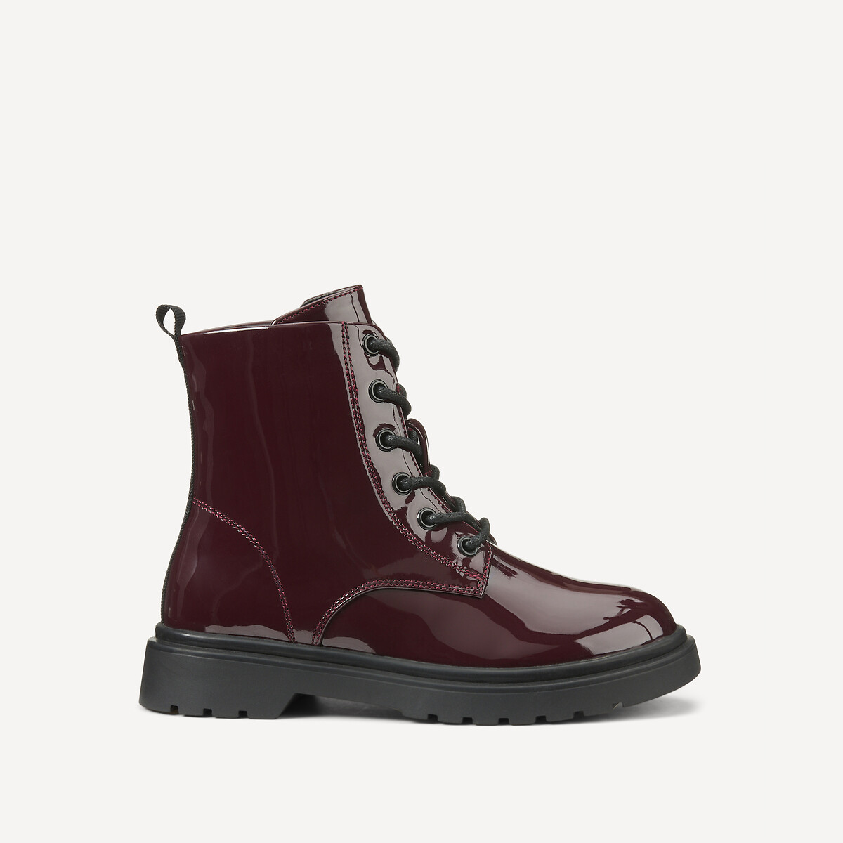 Botas com atacadores em verniz bordeaux, LA REDOUTE COLLECTIONS