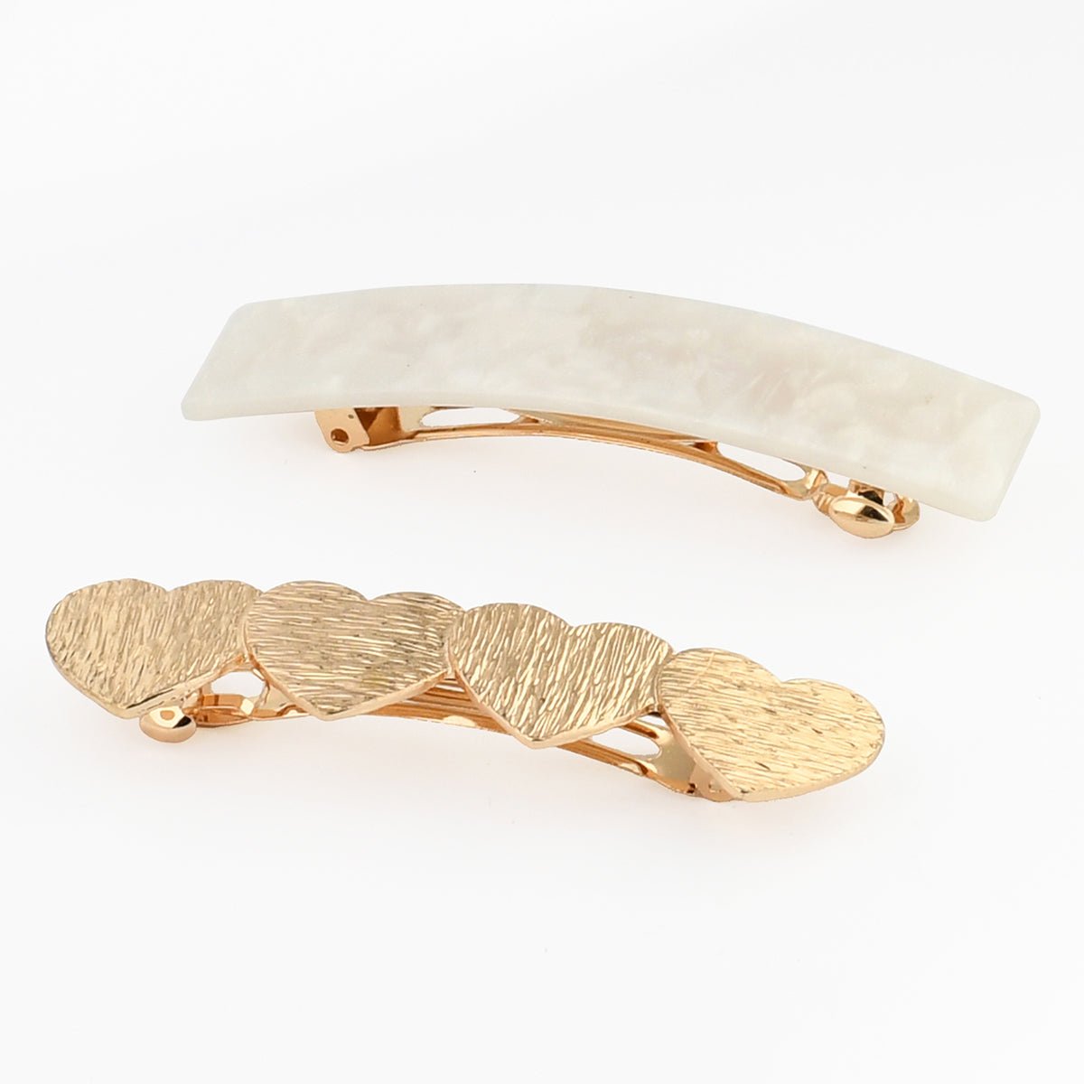 Set de 2 pinces rectangulaires et cœurs ivoire, BALABOOSTE