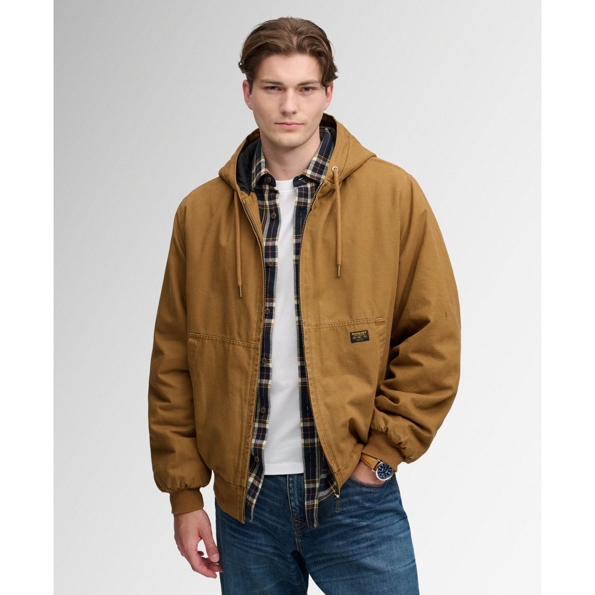 Bomber Workwear à Capuche marron denim co tobacco, SUPERDRY