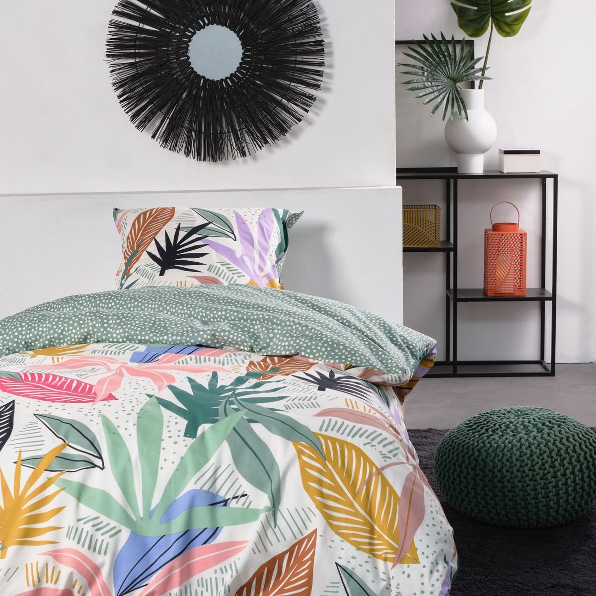 Parure de lit imprimé floral coton SUNSHINE FLORE vert, TODAY