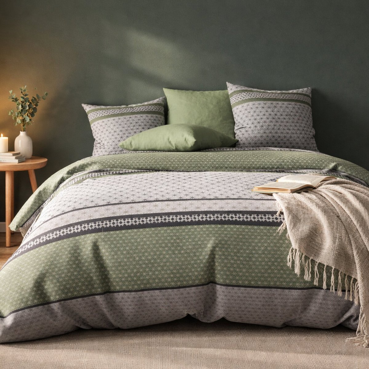Parure housse de couette polyester, Vaxo vert, C DESIGN HOME TEXTILE