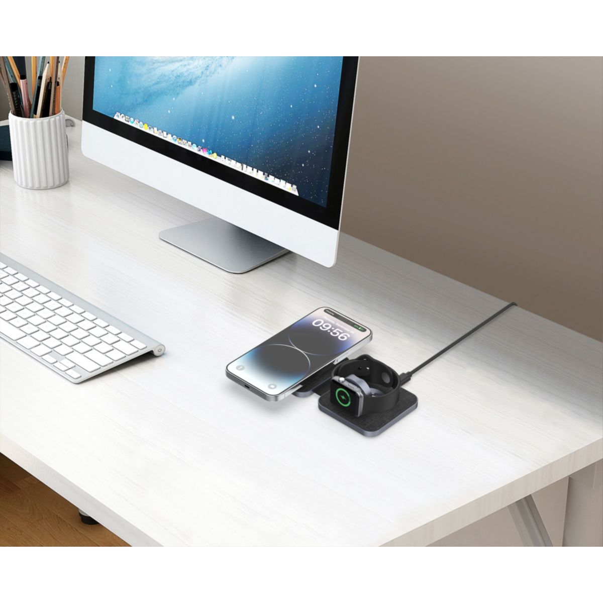 Chargeur sans fil MagSafe 2 en 1 plat pliable 15W couleur unique, ADEQWAT
