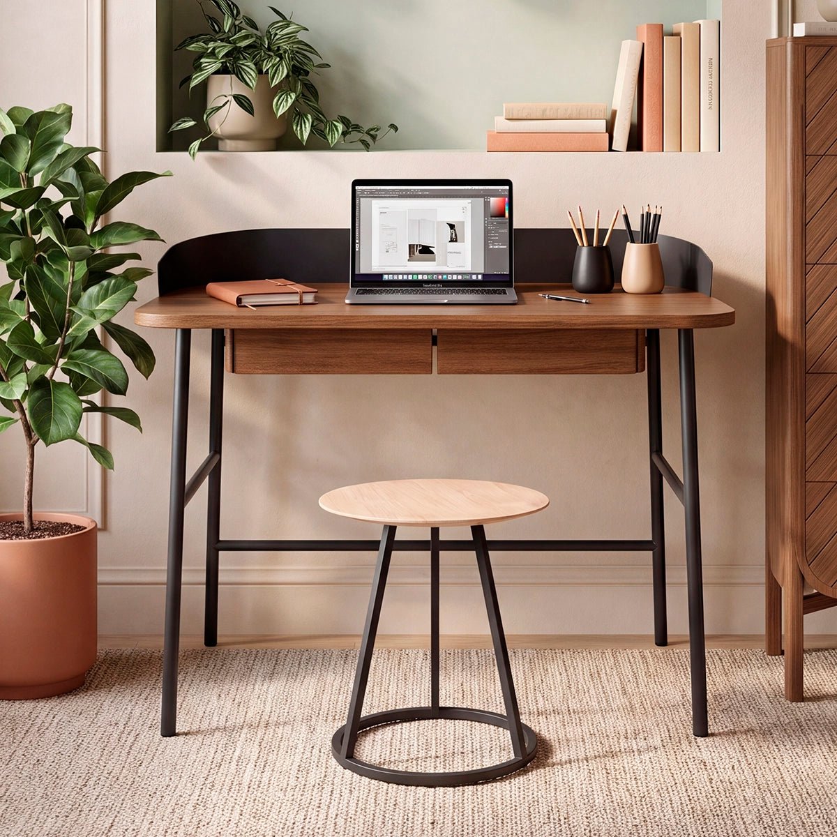 Bureau en chêne teinté et métal coloré, VICTOR noir, HARTO