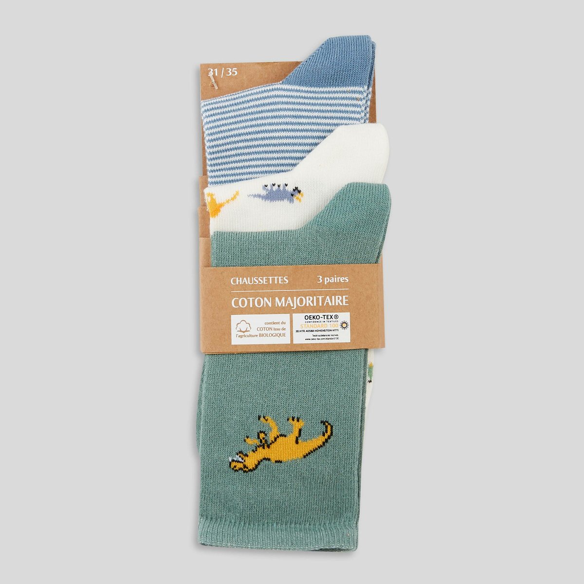 Lot de 3 paires de chaussettes à motifs contenant du coton BIO emeraude, MONOPRIX