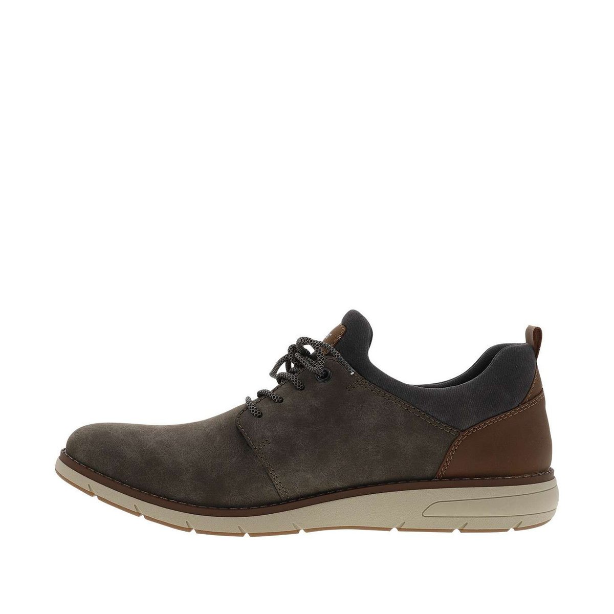 Sneakers café avec des lacets rond et un patch à la languette gris, RIEKER