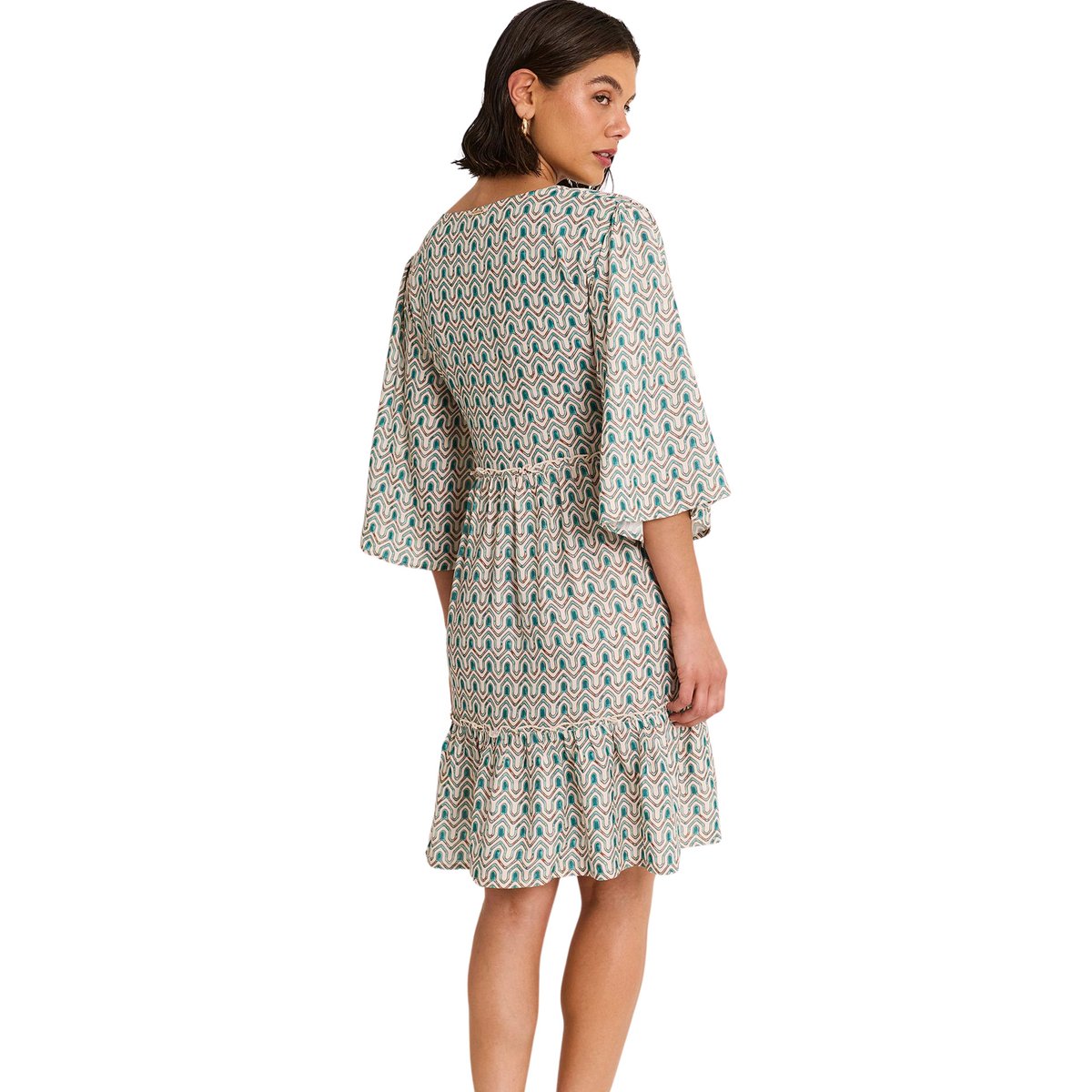 Robe tunique de plage manches mi-longues KALEIDO vert, SELMARK MARE