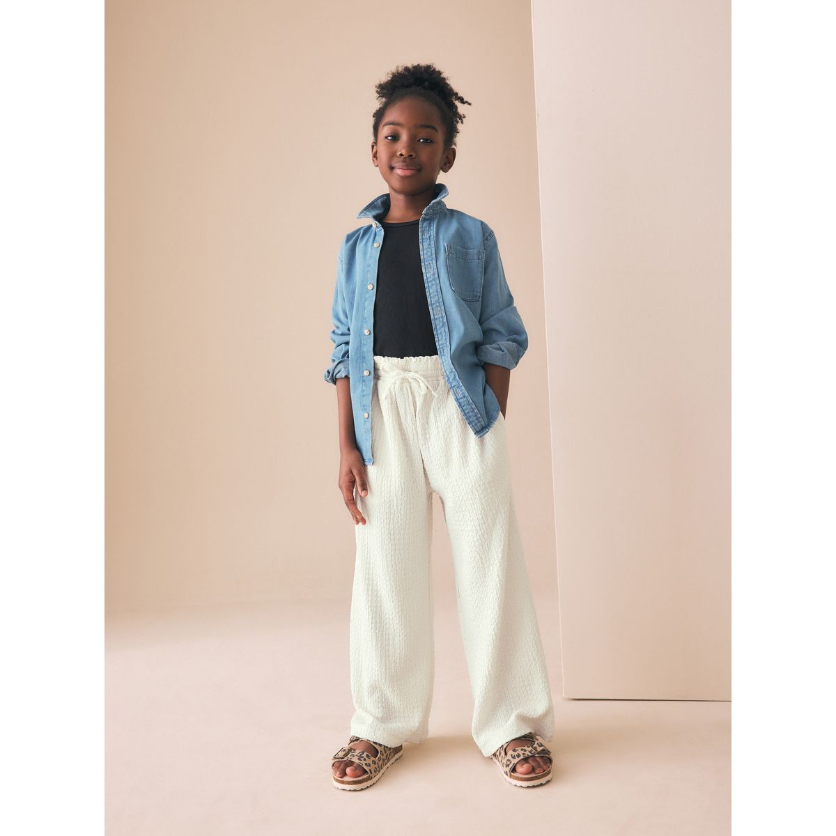 Pantalon large effet froissé blanc écru, NEXT