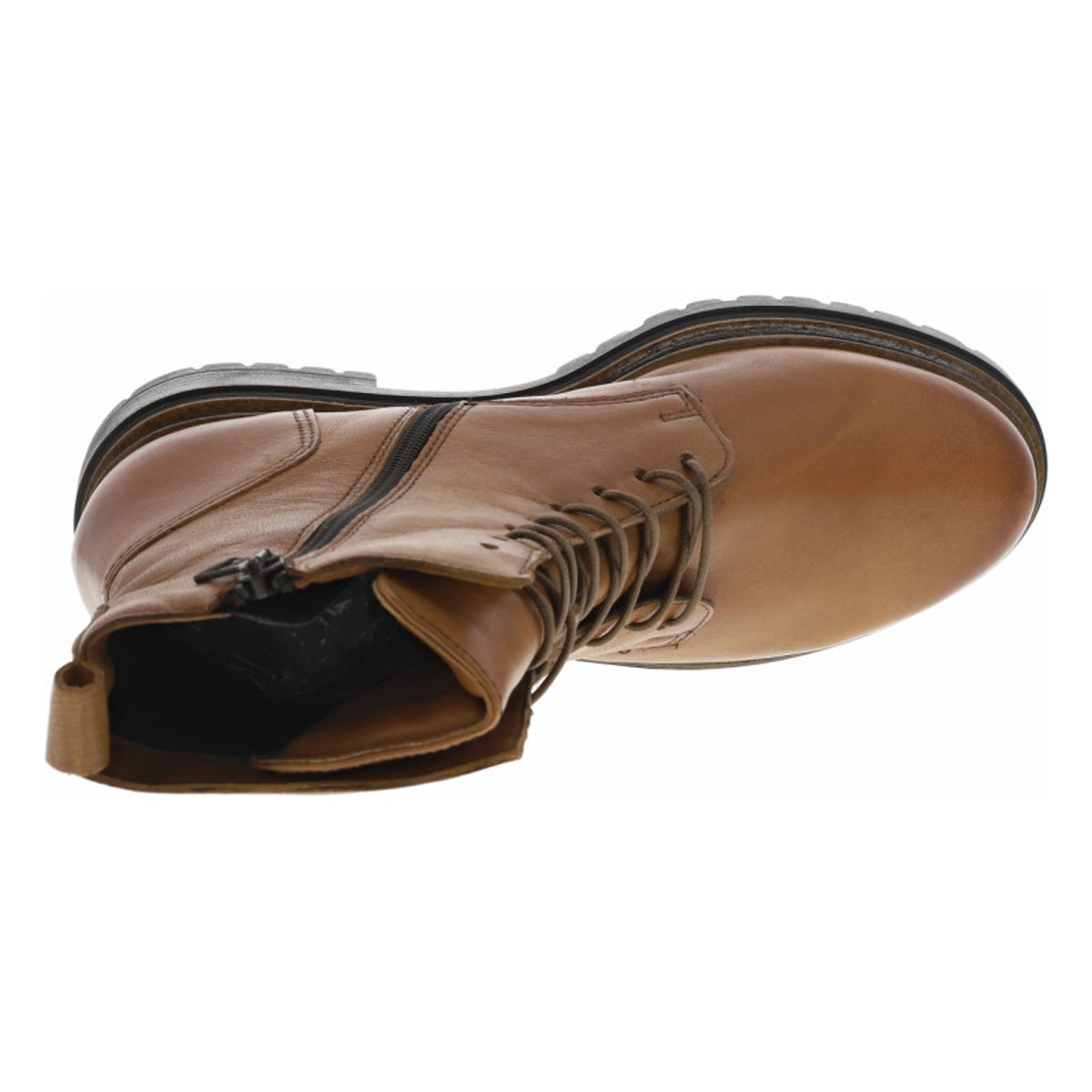 Bottines en cuir camel avec semelle à talon plat et lacets ronds camel, MJUS