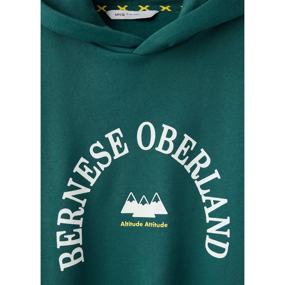Sweat à capuche en coton inscription imprimée vert billard, MANGO KIDS