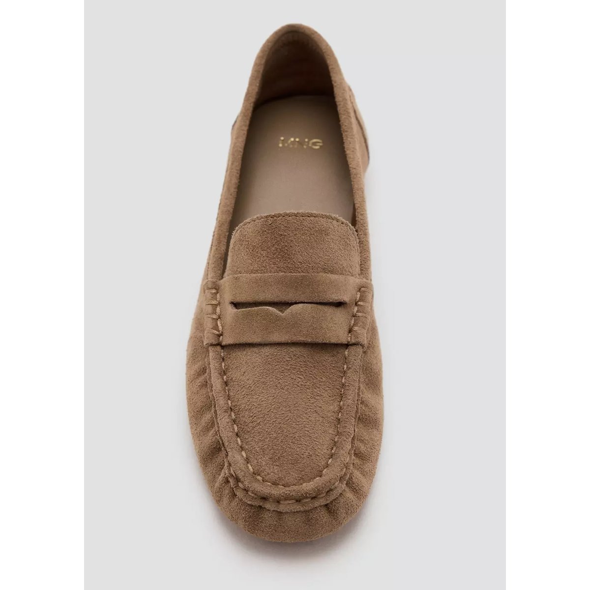 Mocassins suède détail en forme de masque marron moyen, MANGO