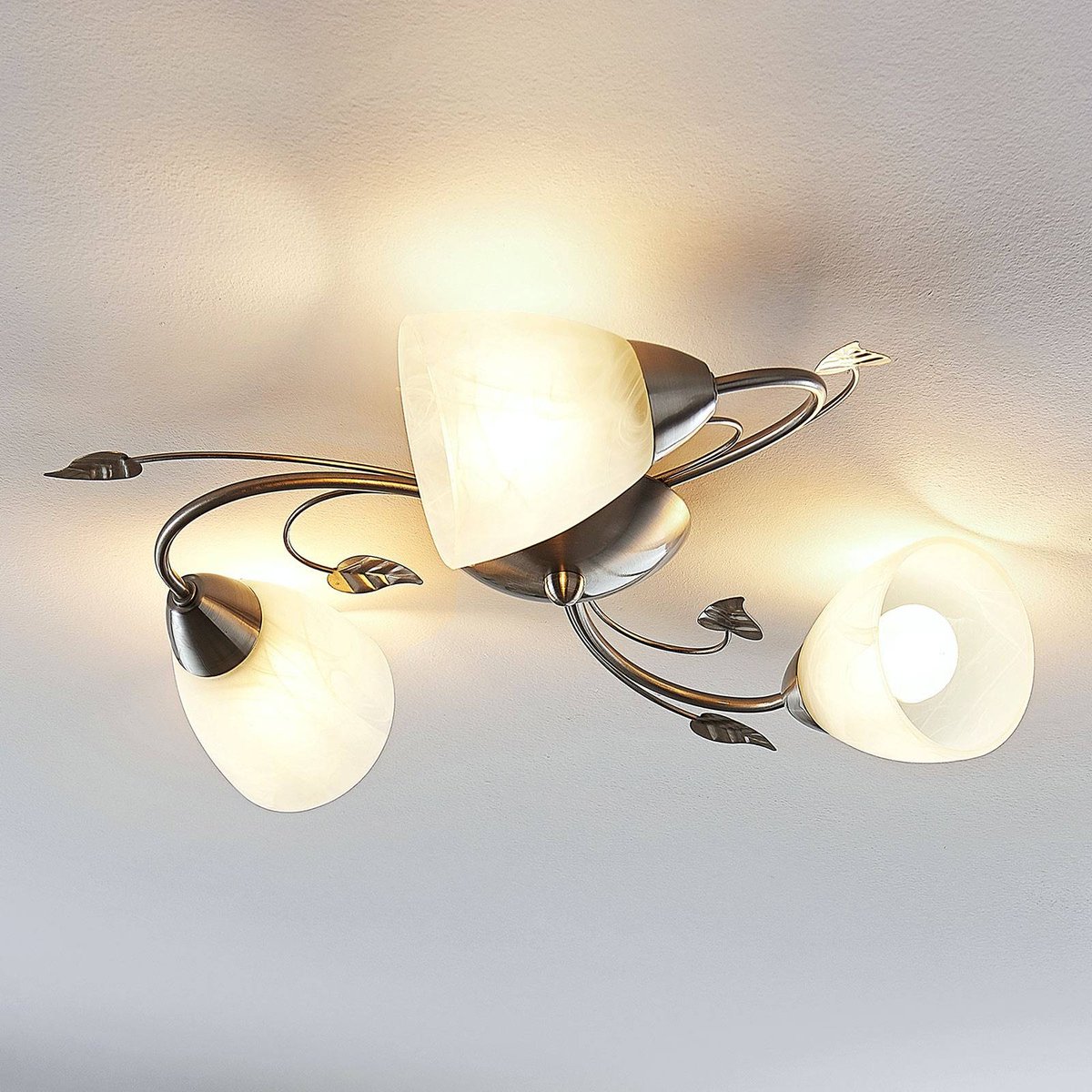 Plafonnier en métal antique, Yannie nickel, blanc, LINDBY