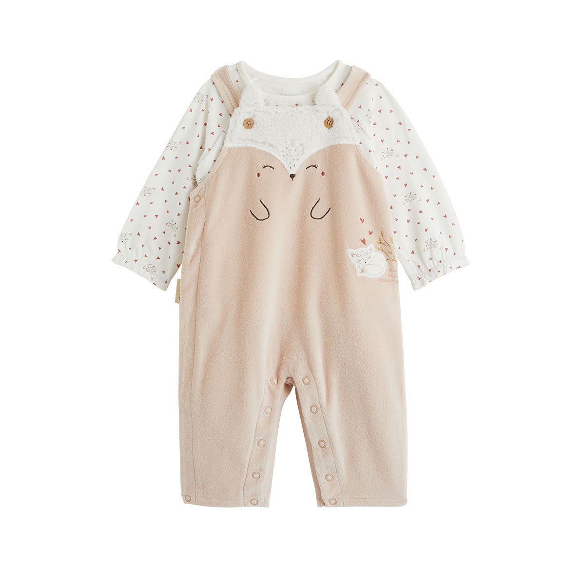Ensemble salopette bébé en molleton et t-shirt Doucette rose, PETIT BEGUIN